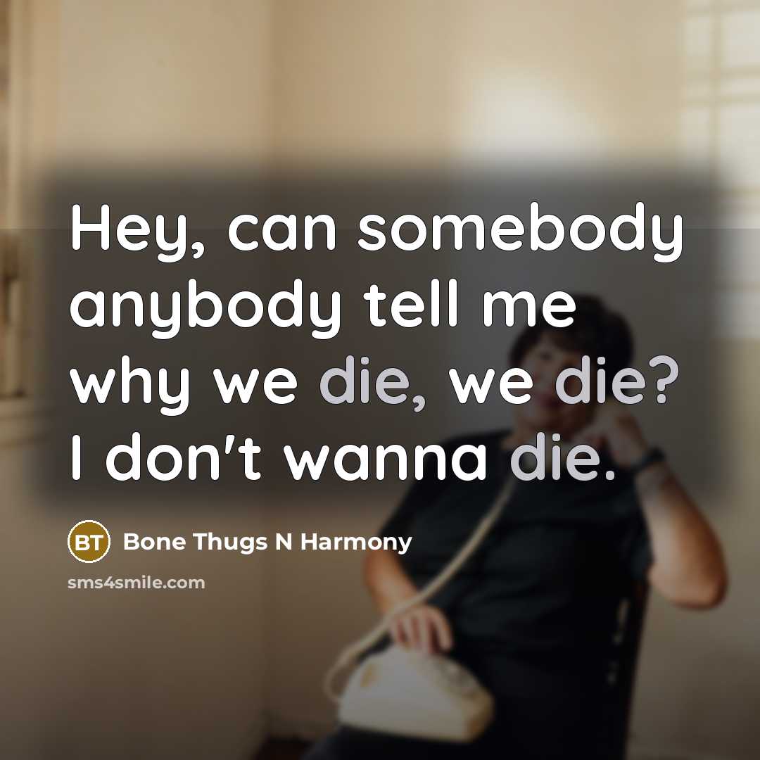 “Hey, can somebody anybody tell me why we die, we die? I don't wanna die.” quote by Bone Thugs N Harmony