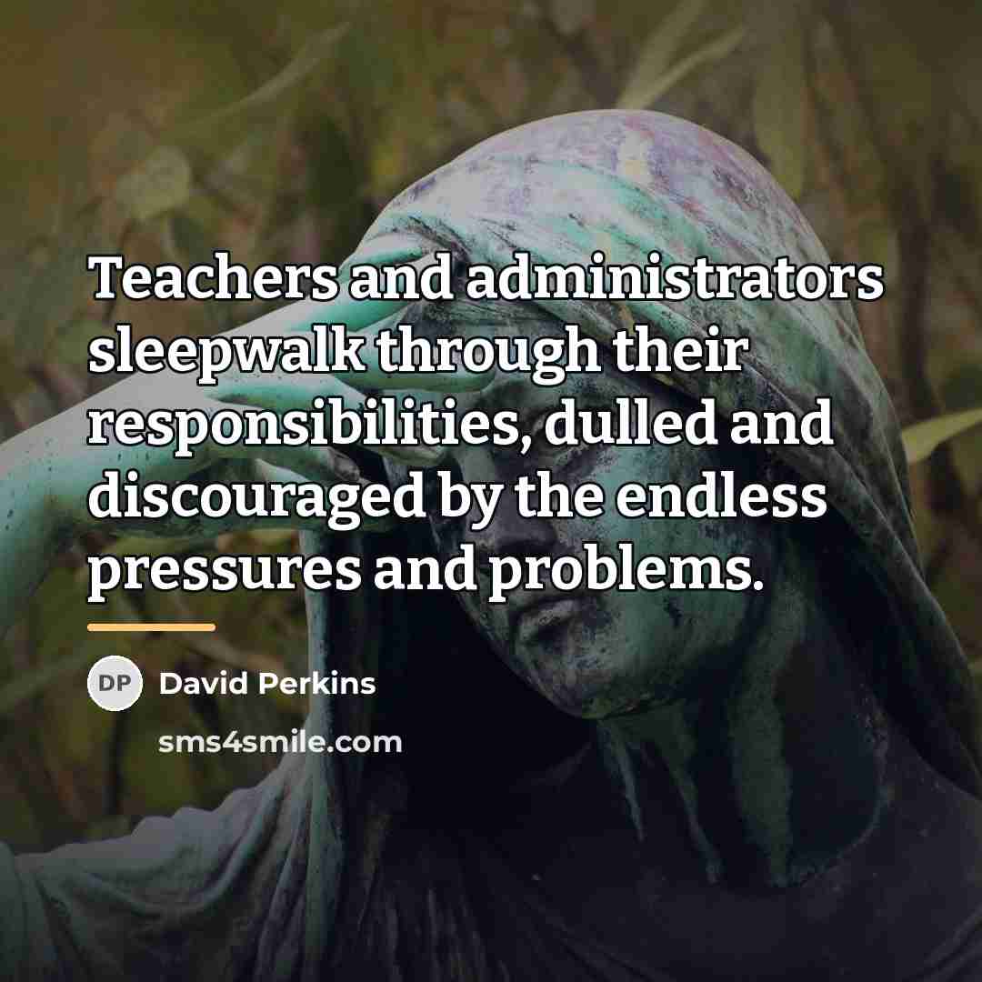 “Teachers and administrators sleepwalk through their responsibilities, dulled and discouraged…” quote by David Perkins