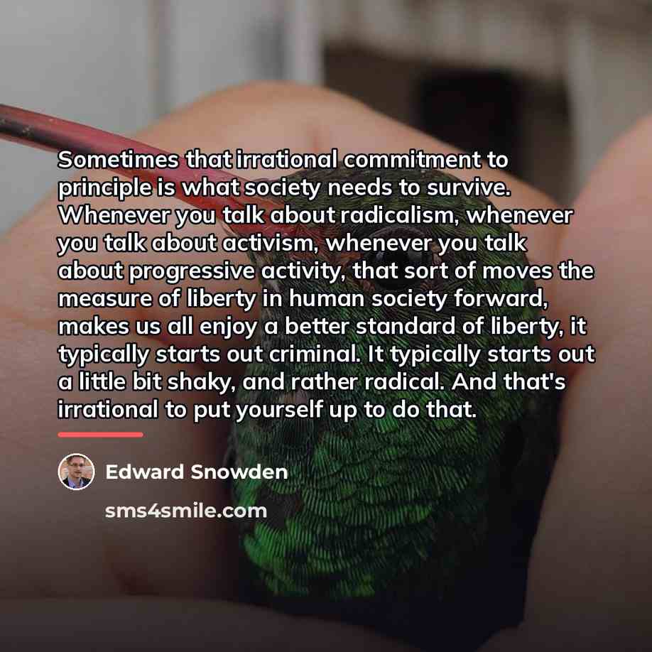 “Sometimes that irrational commitment to principle is what society needs…” quote by Edward Snowden