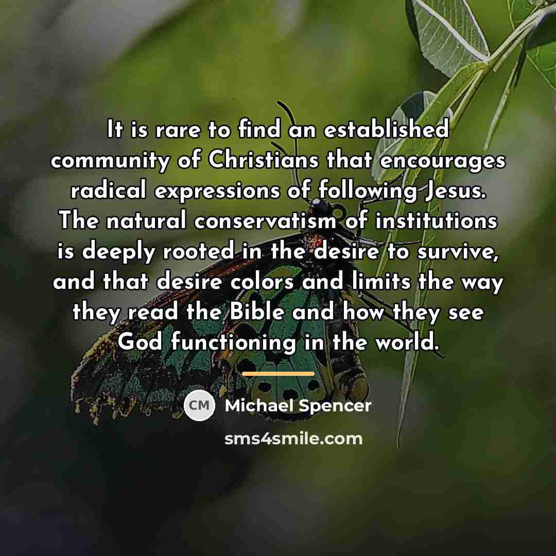 “It is rare to find an established community of Christians…” quote by Michael Spencer