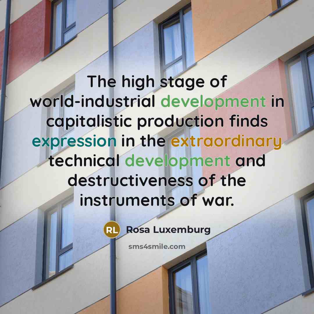 “The high stage of world-industrial development in capitalistic production finds…” quote by Rosa Luxemburg