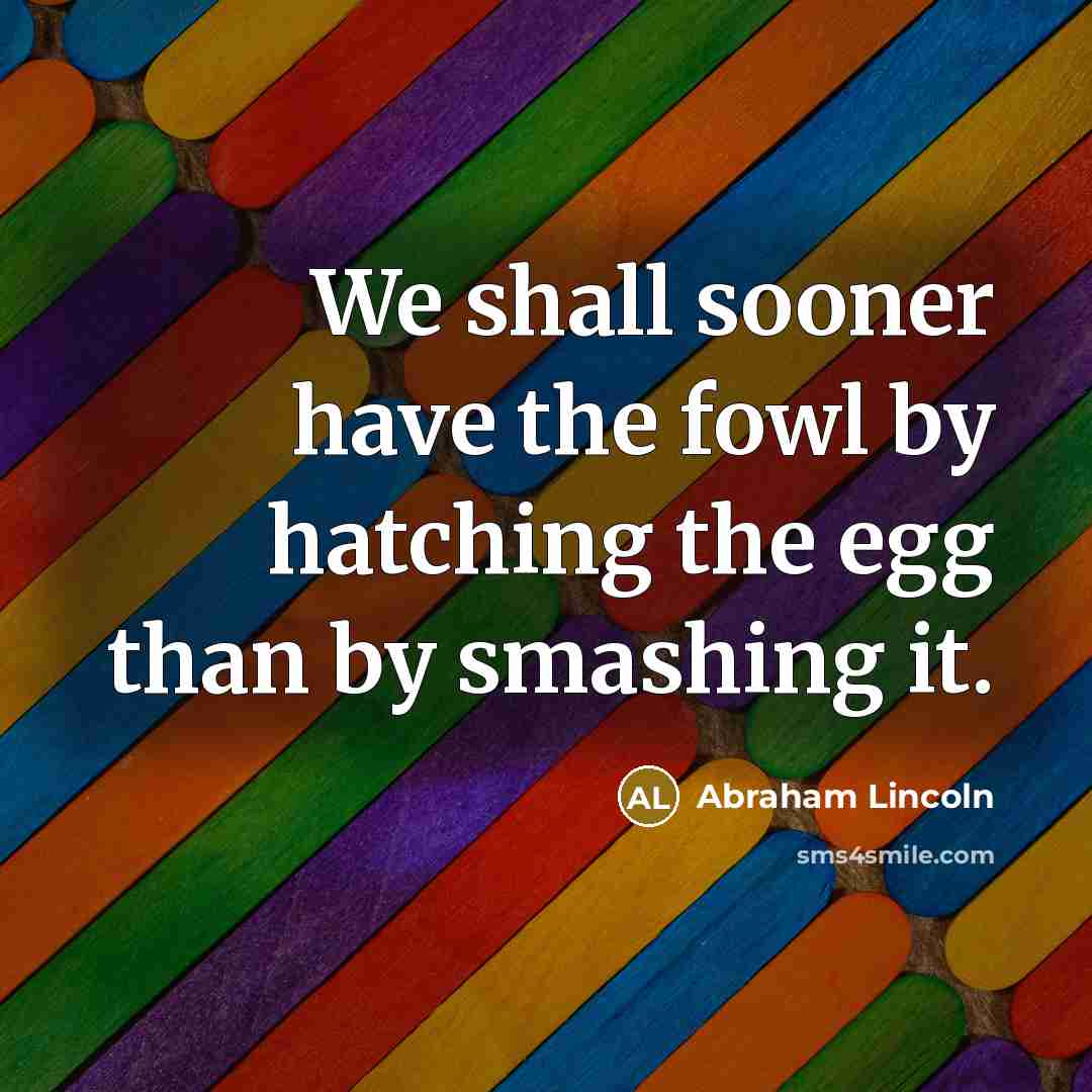 “We shall sooner have the fowl by hatching the egg…” quote by Abraham Lincoln