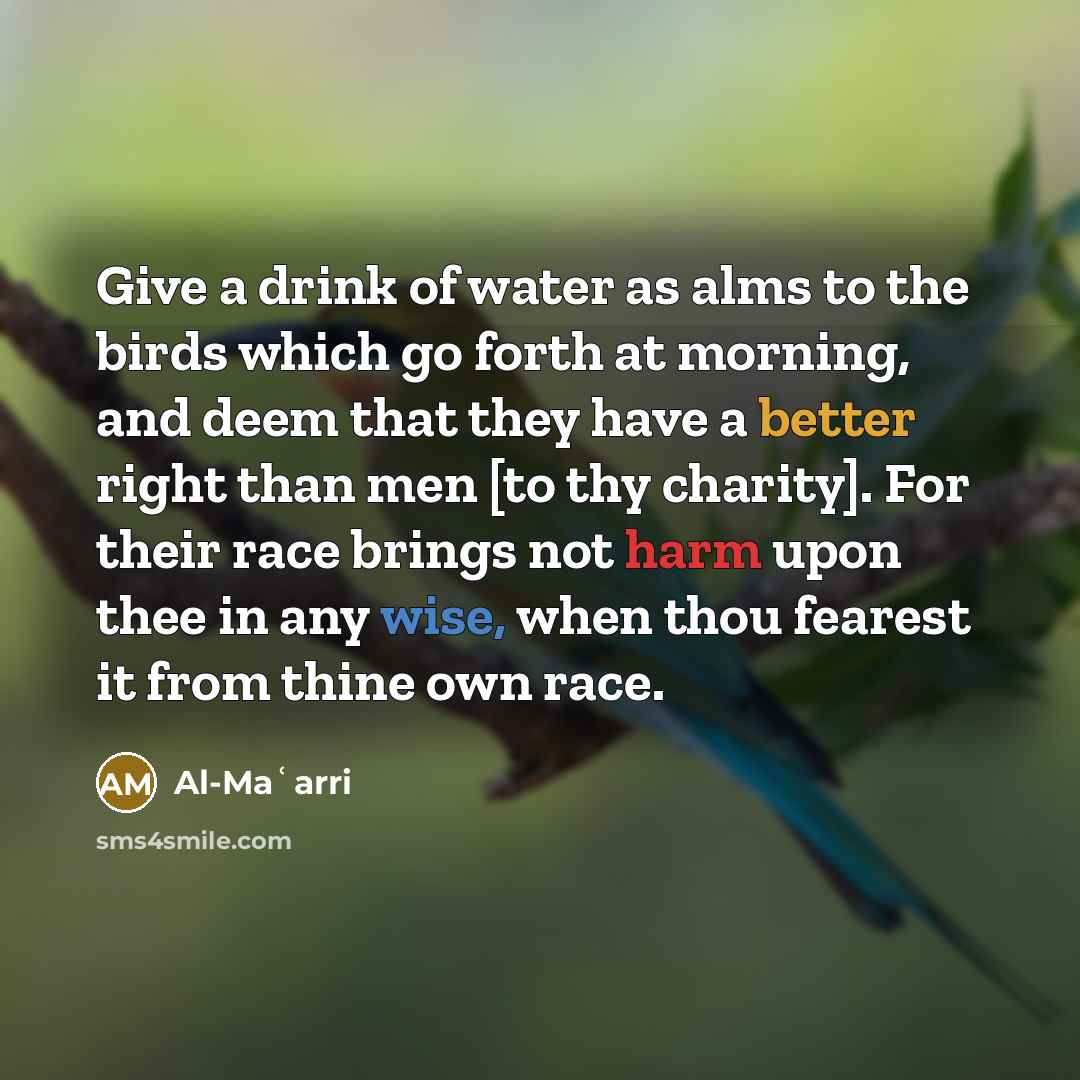 “Give a drink of water as alms to the birds…” quote by Al-Maʿarri