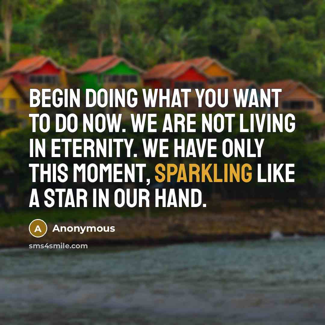 “Begin doing what you want to do now. We are not living in eternity. We have only this moment, sparkling like a star in our hand.” quote by Anonymous