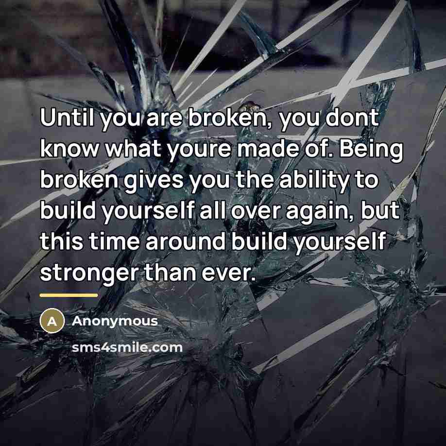 “Until you are broken, you dont know what youre made…” quote by Anonymous