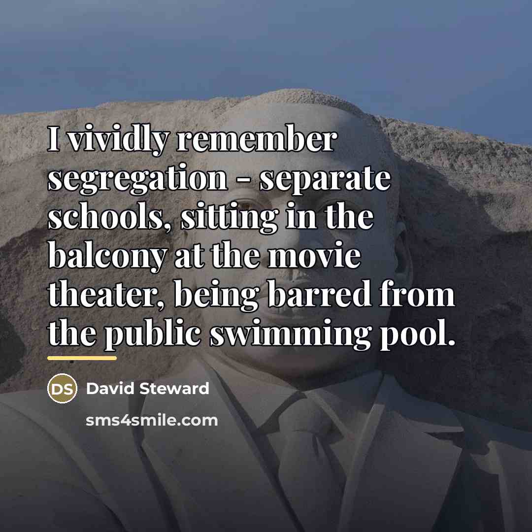 “I vividly remember segregation - separate schools, sitting in the…” quote by David Steward