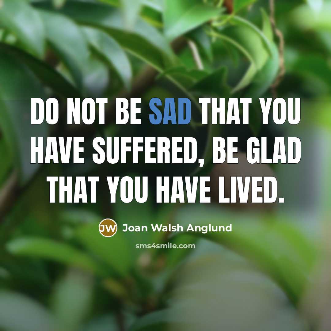 “Do not be sad that you have suffered, be glad…” quote by Joan Walsh Anglund