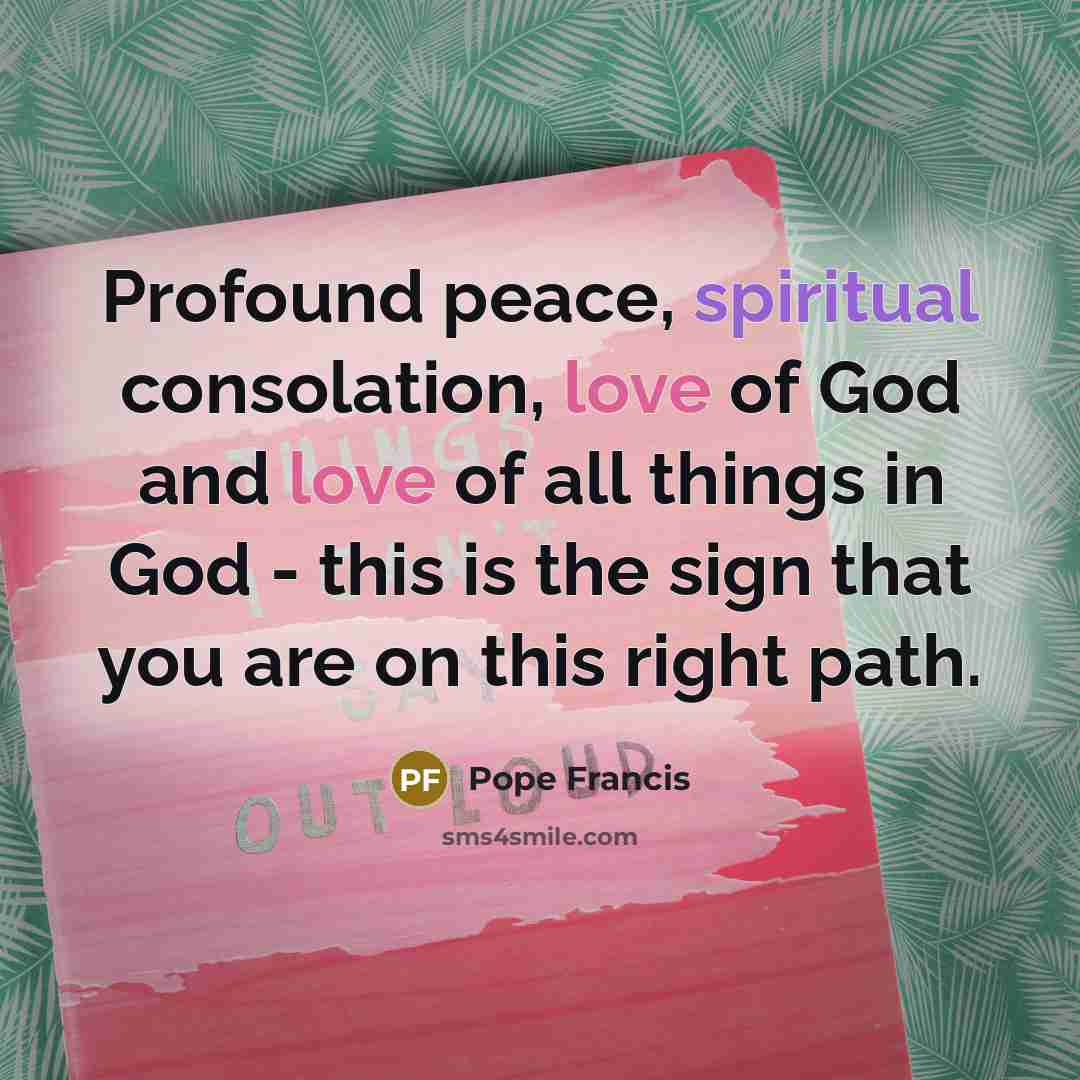 “Profound peace, spiritual consolation, love of God and love of…” quote by Pope Francis