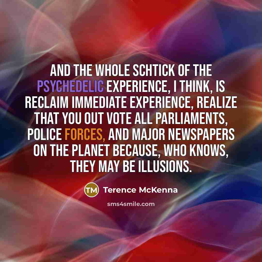 “And the whole schtick of the psychedelic experience, I think,…” quote by Terence McKenna