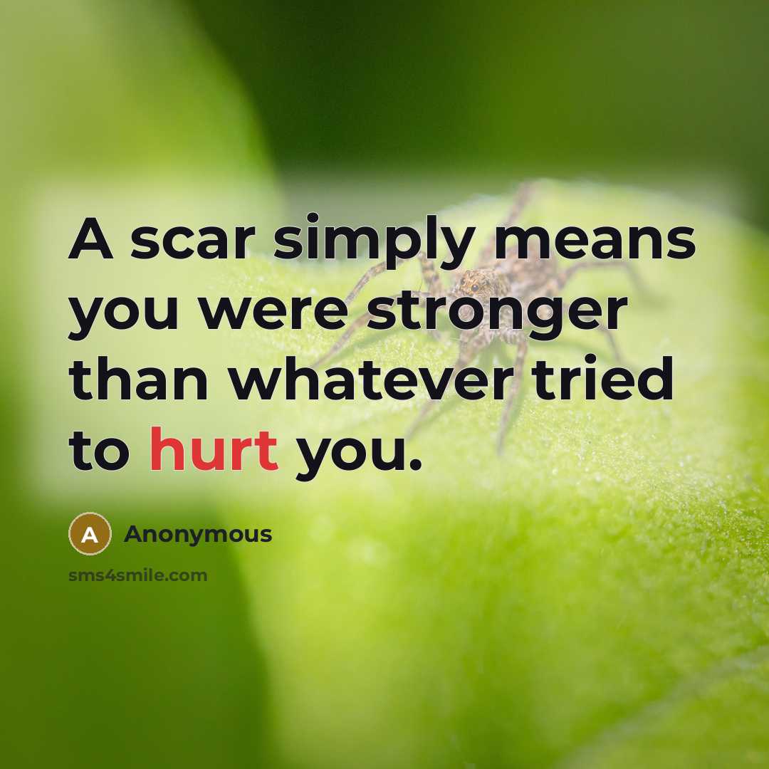 “A scar simply means you were stronger than whatever tried…” quote by Anonymous