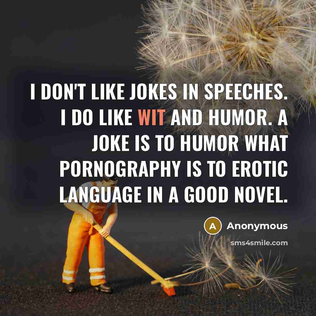 “I don't like jokes in speeches. I do like wit…” quote by Anonymous