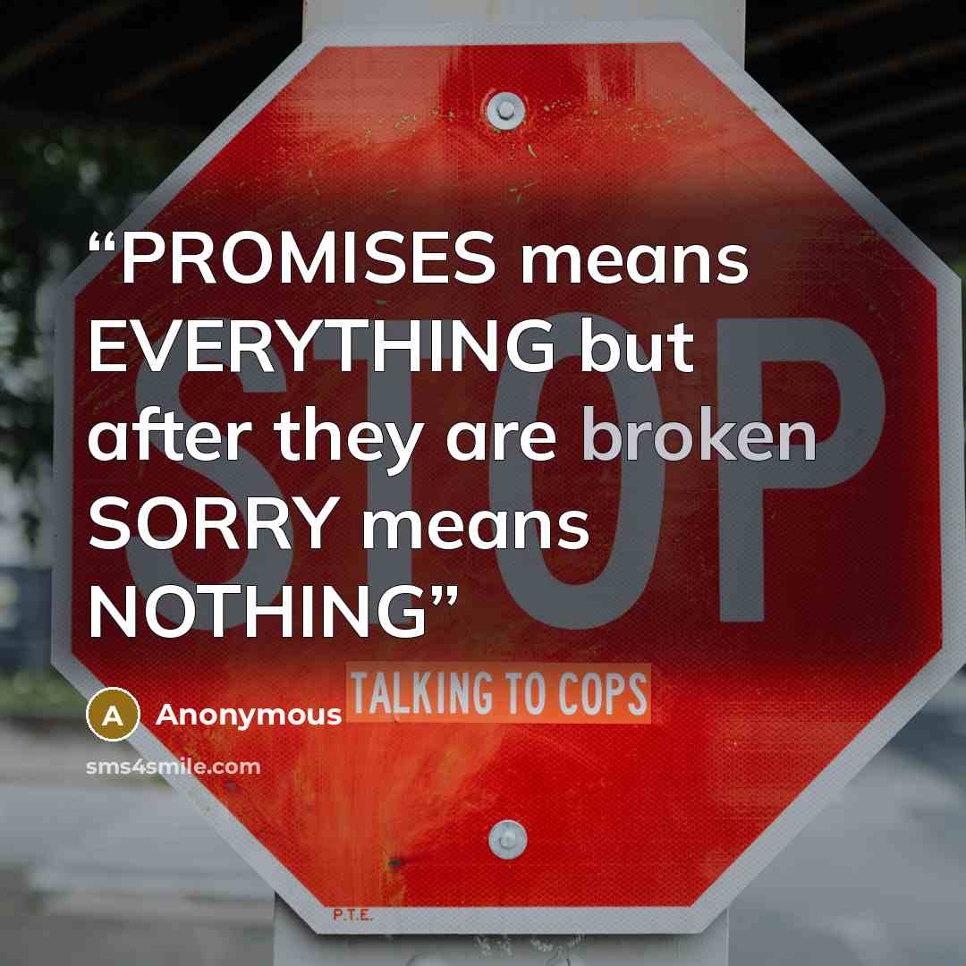 “PROMISES means EVERYTHING but after they are broken SORRY means NOTHING” quote by Anonymous