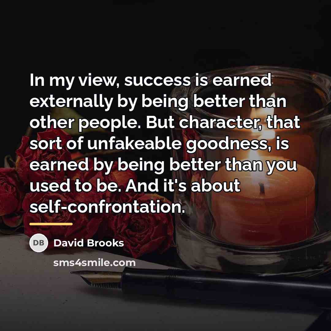 “In my view, success is earned externally by being better…” quote by David Brooks