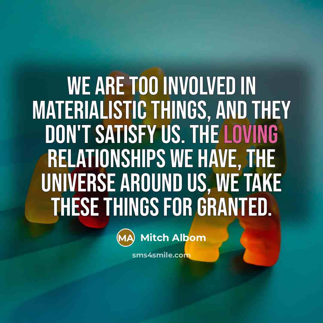“We are too involved in materialistic things, and they don't…” quote by Mitch Albom