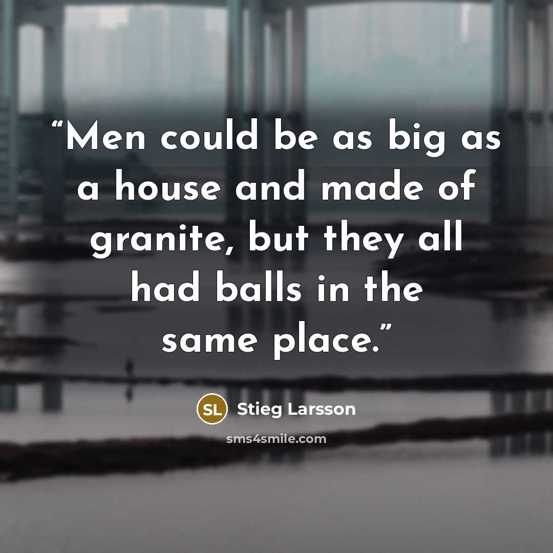 “Men could be as big as a house and made of granite, but they all had balls in the same place.” quote by Stieg Larsson