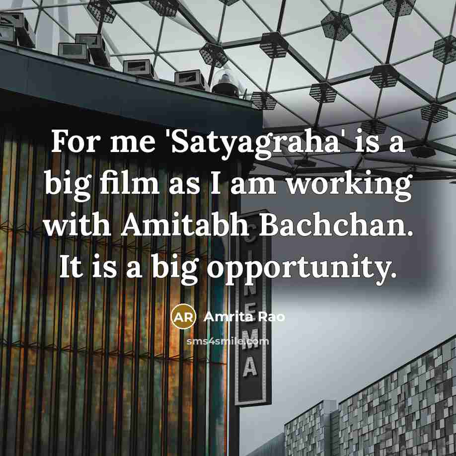 “For me 'Satyagraha' is a big film as I am…” quote by Amrita Rao