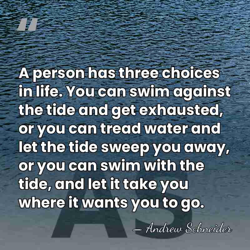 A person has three choices in life. You can swim against the&hellip; - Andrew Schneider