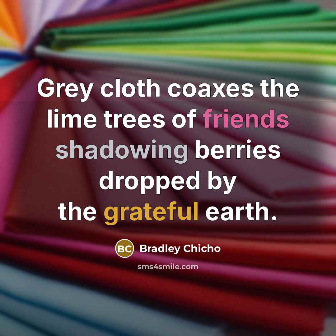 “Grey cloth coaxes the lime trees of friends shadowing berries…” quote by Bradley Chicho