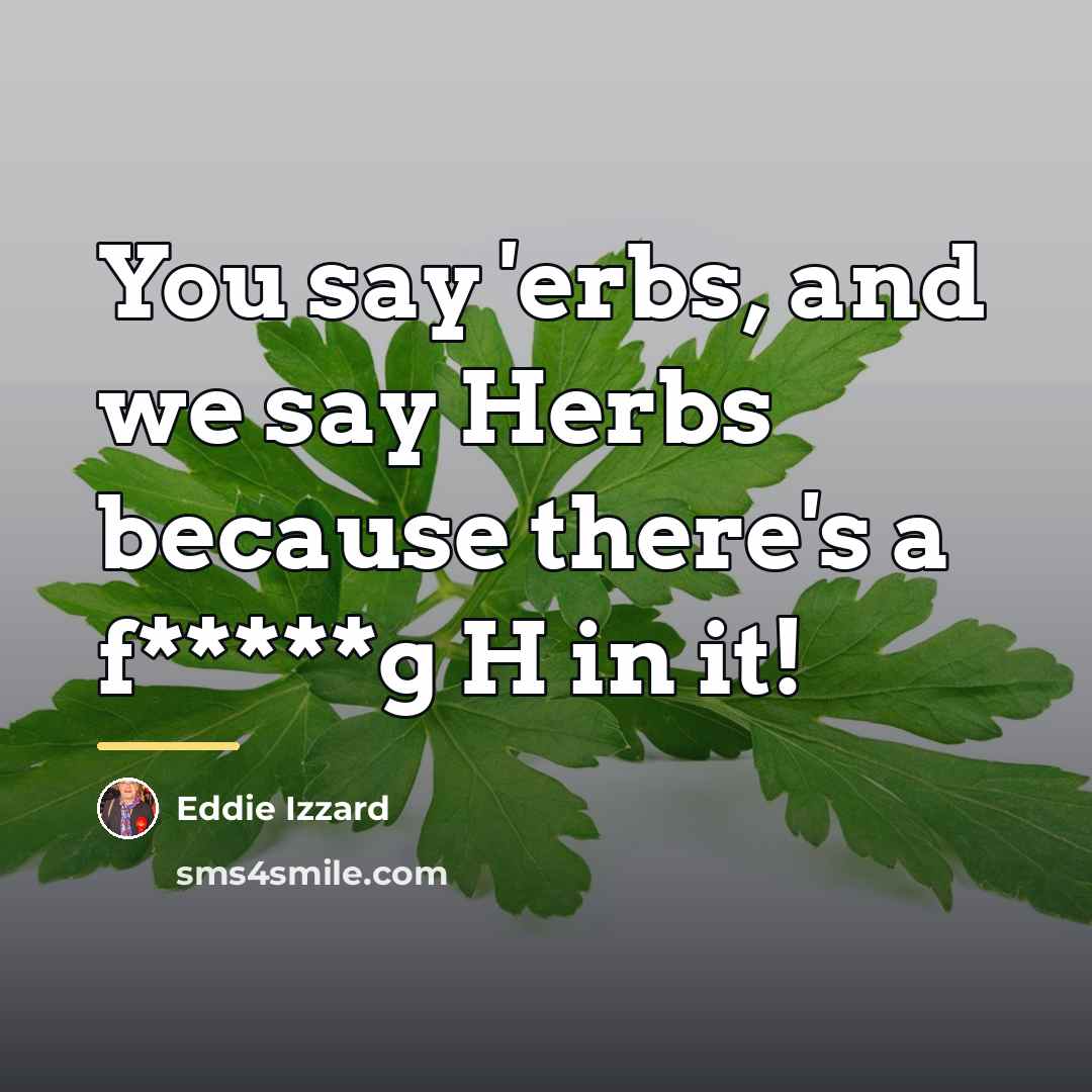 “You say 'erbs, and we say Herbs because there's a…” quote by Eddie Izzard