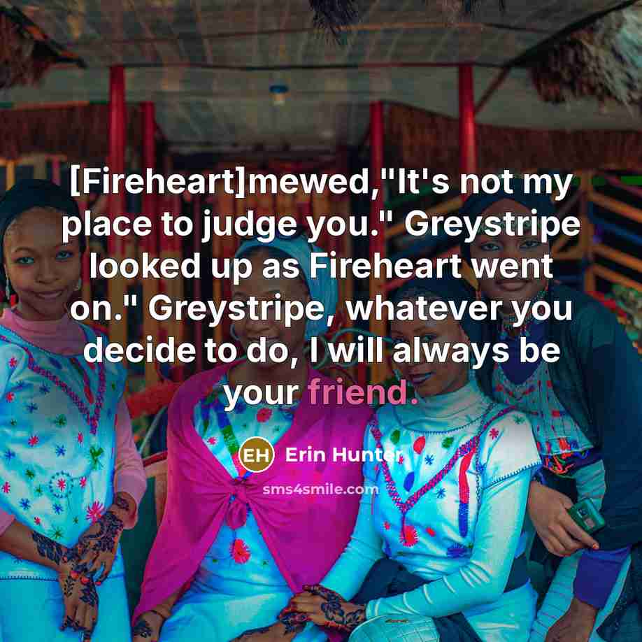 “[Fireheart]mewed,"It's not my place to judge you." Greystripe looked up…” quote by Erin Hunter