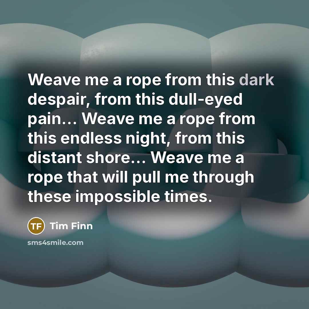 “Weave me a rope from this dark despair, from this…” quote by Tim Finn