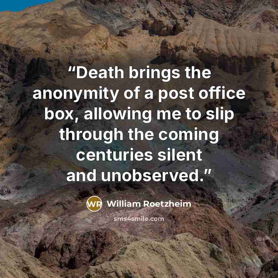 “Death brings the anonymity of a post office box, allowing me to slip through the coming centuries silent and unobserved.” quote by William Roetzheim