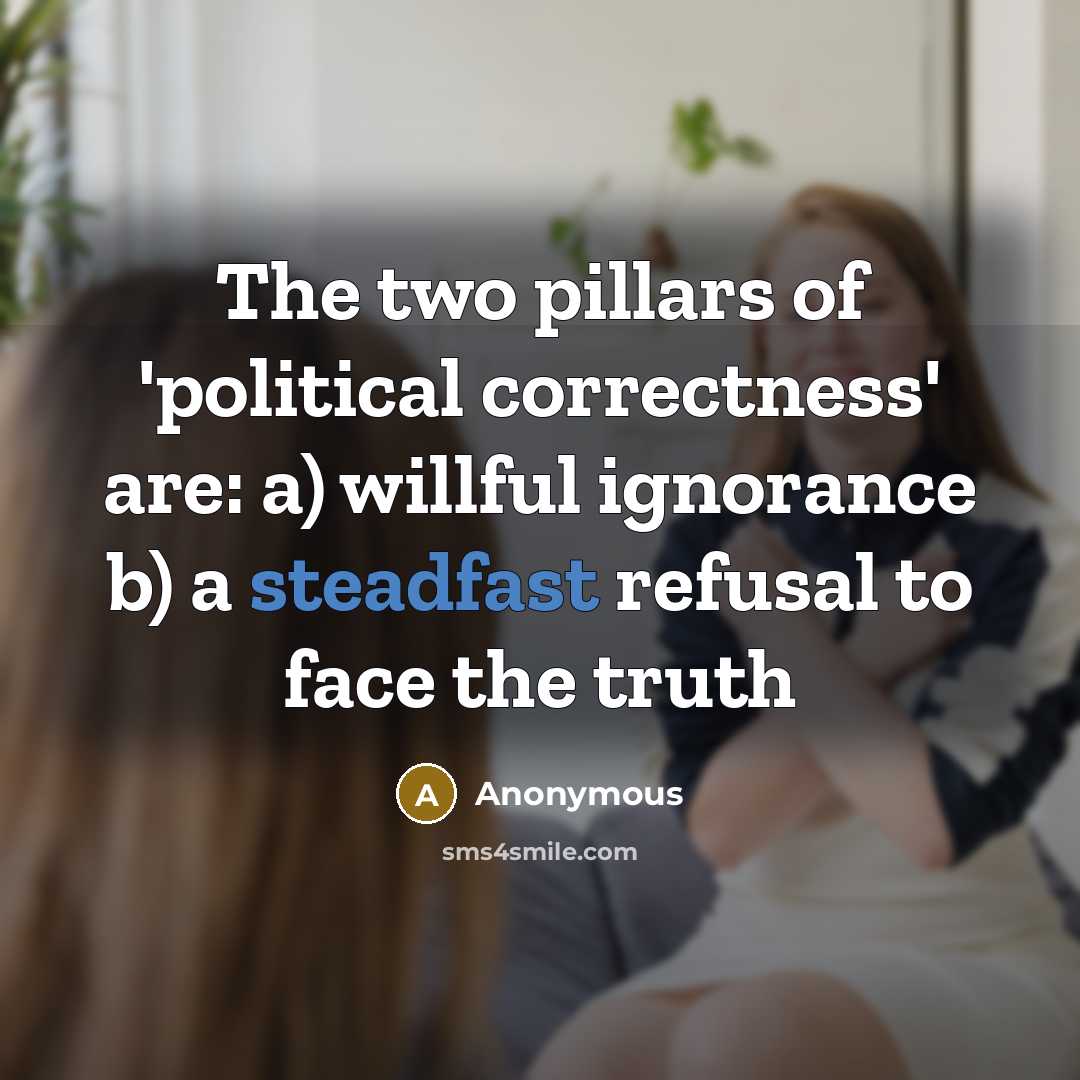 “The two pillars of 'political correctness' are: a) willful ignorance…” quote by Anonymous