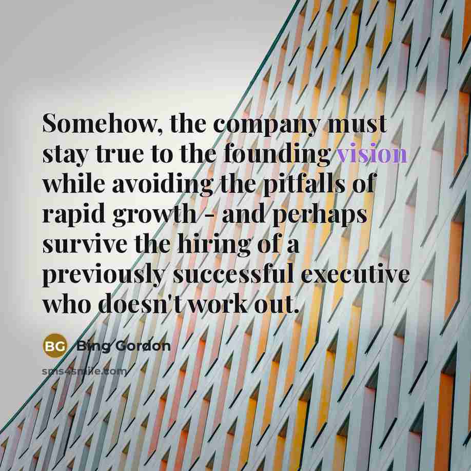“Somehow, the company must stay true to the founding vision…” quote by Bing Gordon