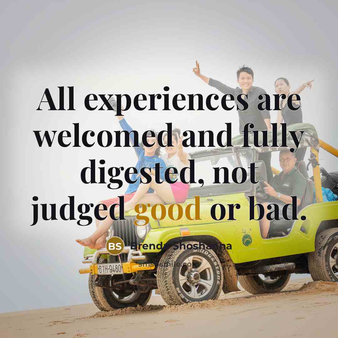“All experiences are welcomed and fully digested, not judged good…” quote by Brenda Shoshanna