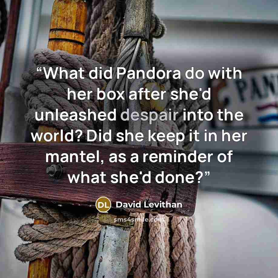 “What did Pandora do with her box after she'd unleashed despair into the world? Did she keep it in her mantel, as a reminder of what she'd done?” quote by David Levithan