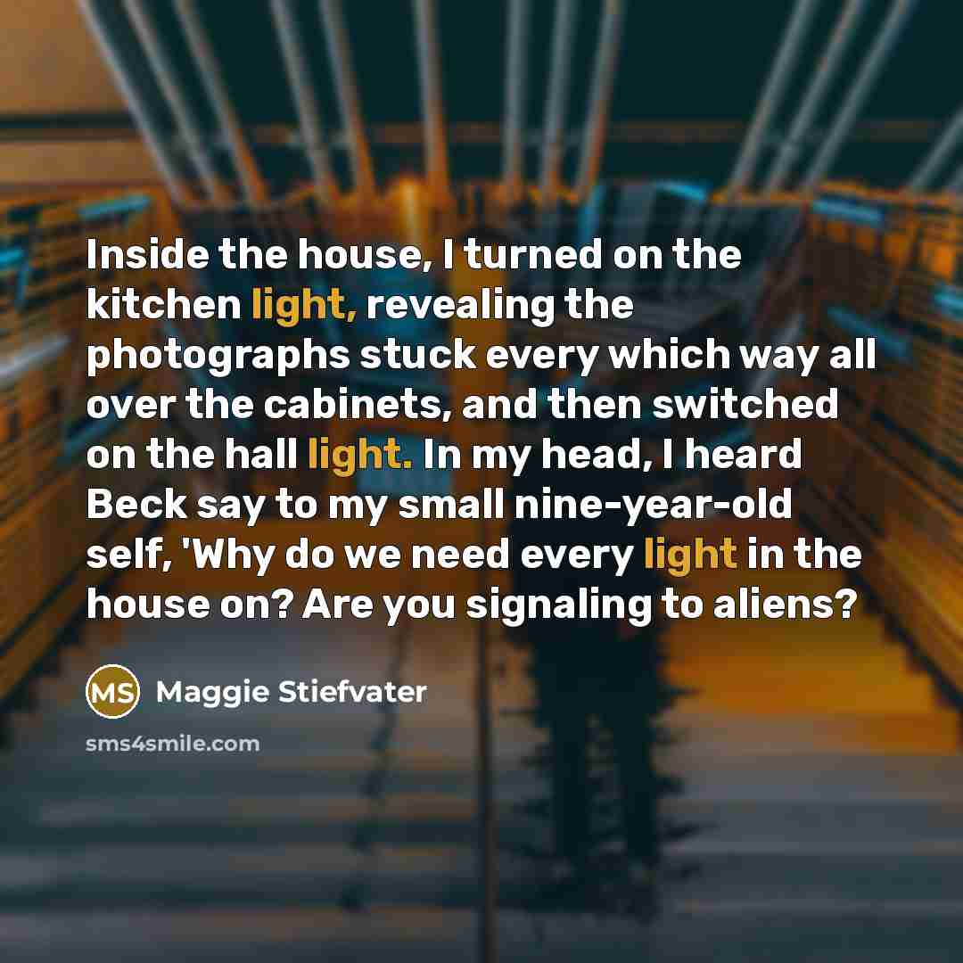 “Inside the house, I turned on the kitchen light, revealing…” quote by Maggie Stiefvater