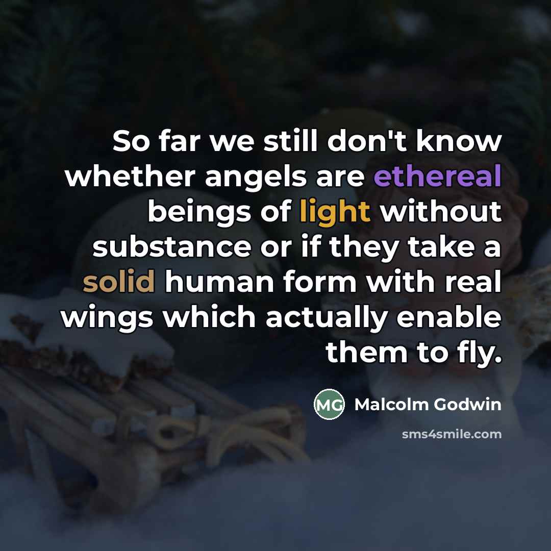 “So far we still don't know whether angels are ethereal…” quote by Malcolm Godwin