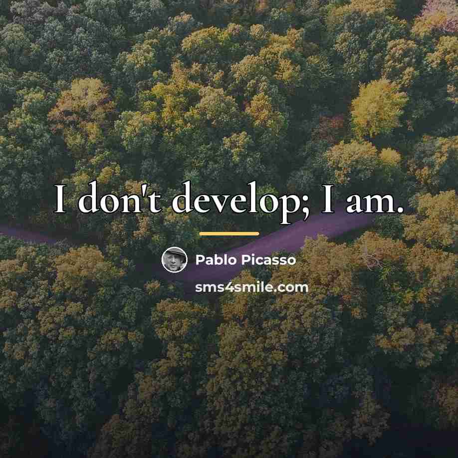 “I don't develop; I am.…” quote by Pablo Picasso