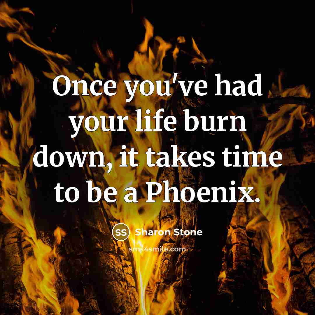 “Once you've had your life burn down, it takes time to be a Phoenix.” quote by Sharon Stone