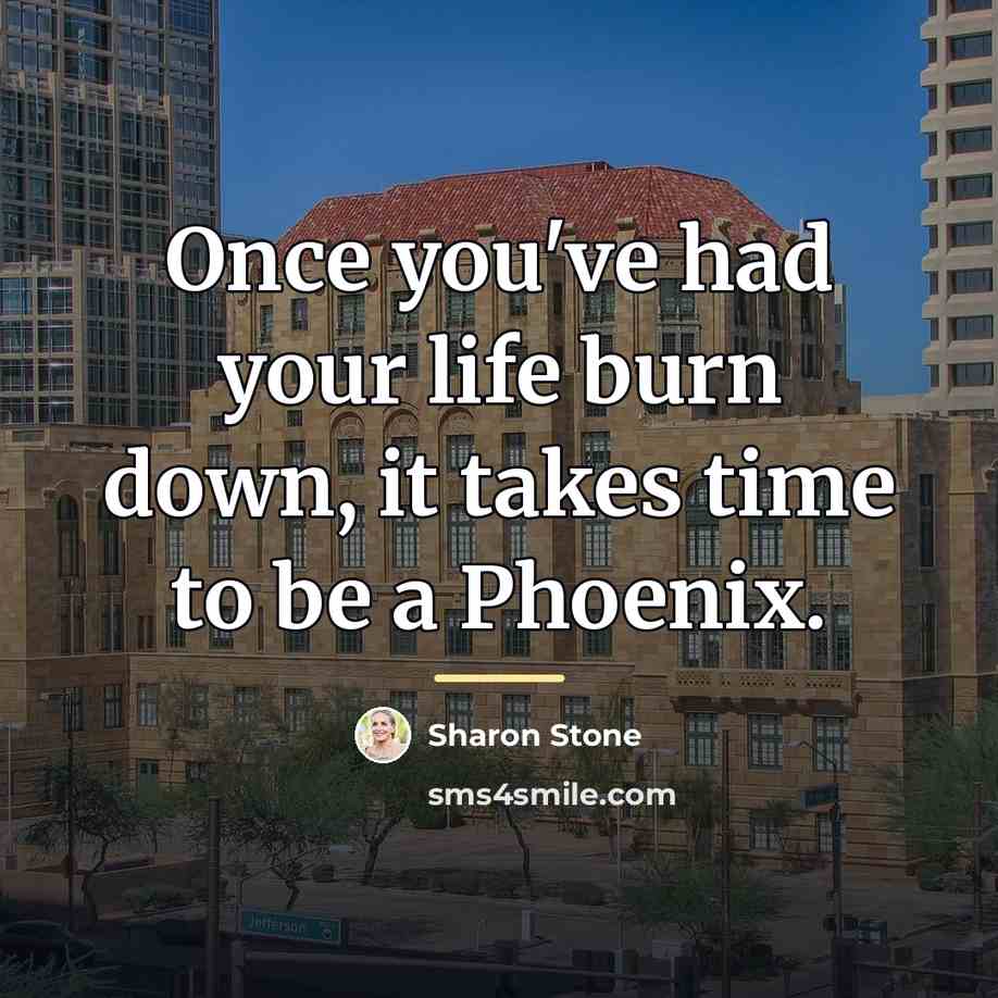 “Once you've had your life burn down, it takes time…” quote by Sharon Stone