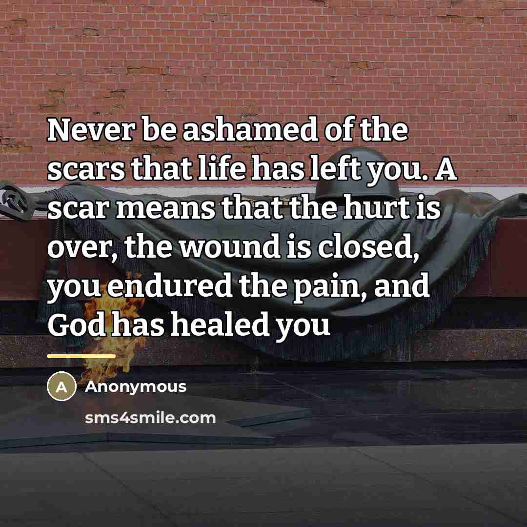 “Never be ashamed of the scars that life has left…” quote by Anonymous