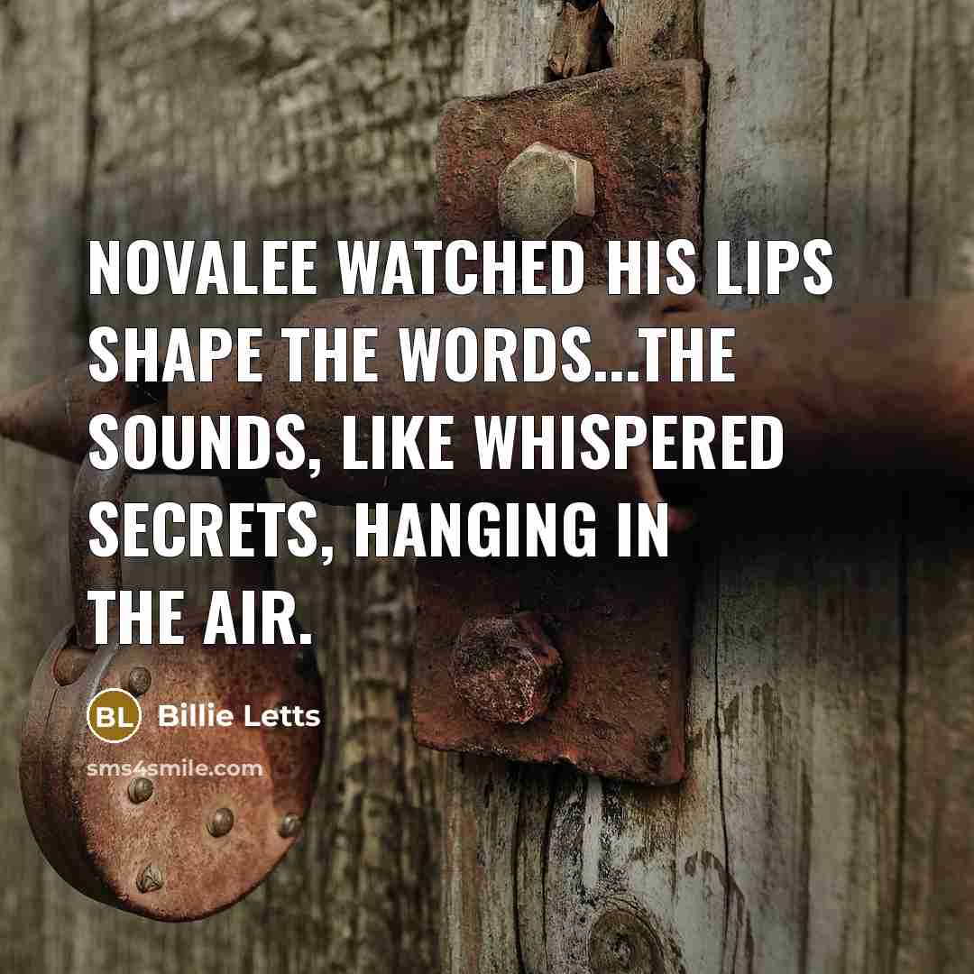 “Novalee watched his lips shape the words...the sounds, like whispered…” quote by Billie Letts