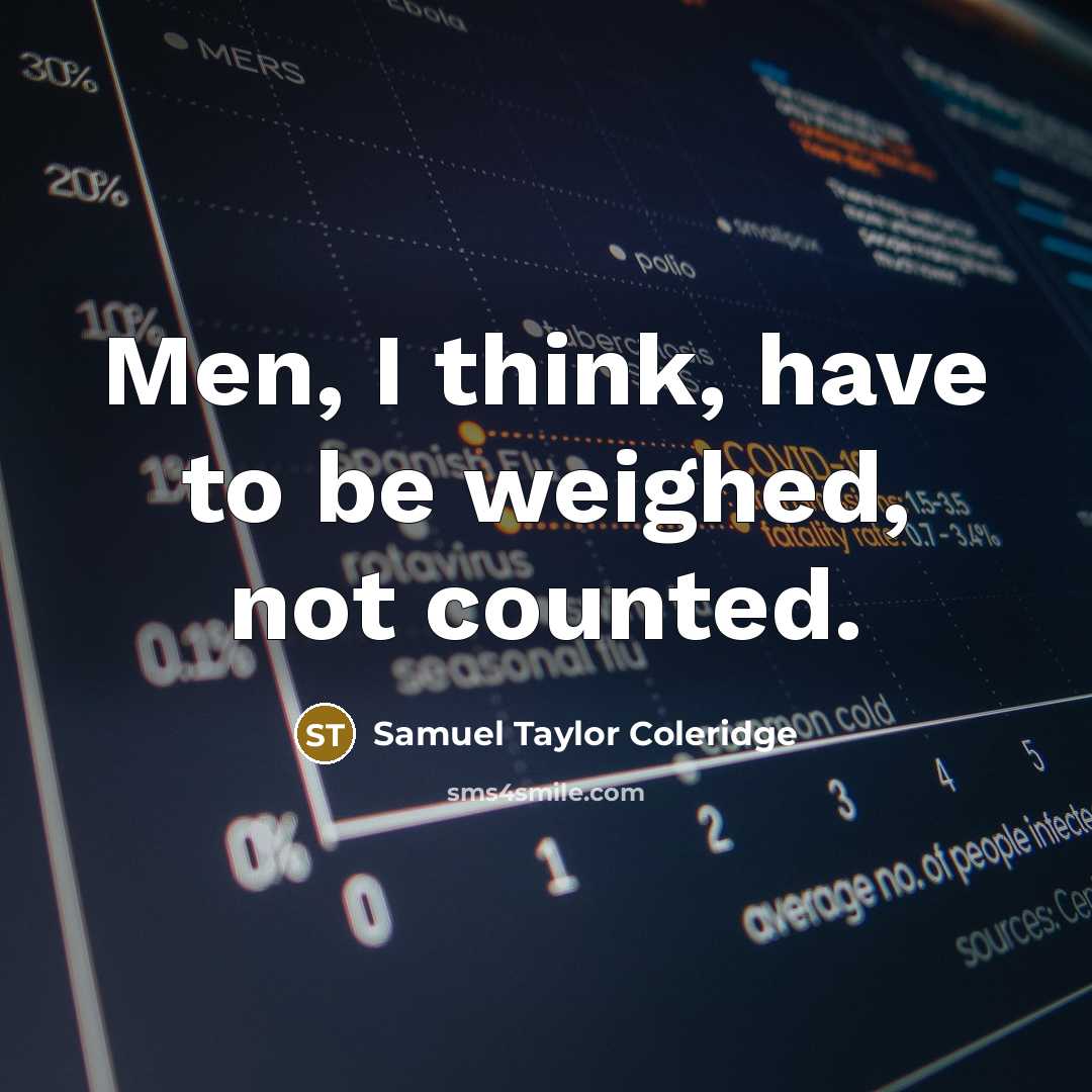 “Men, I think, have to be weighed, not counted.…” quote by Samuel Taylor Coleridge