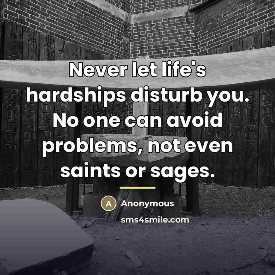“Never let life's hardships disturb you. No one can avoid…” quote by Anonymous