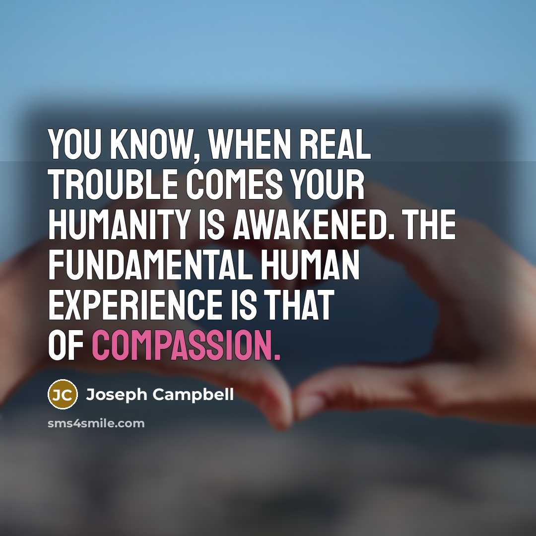 “You know, when real trouble comes your humanity is awakened.…” quote by Joseph Campbell