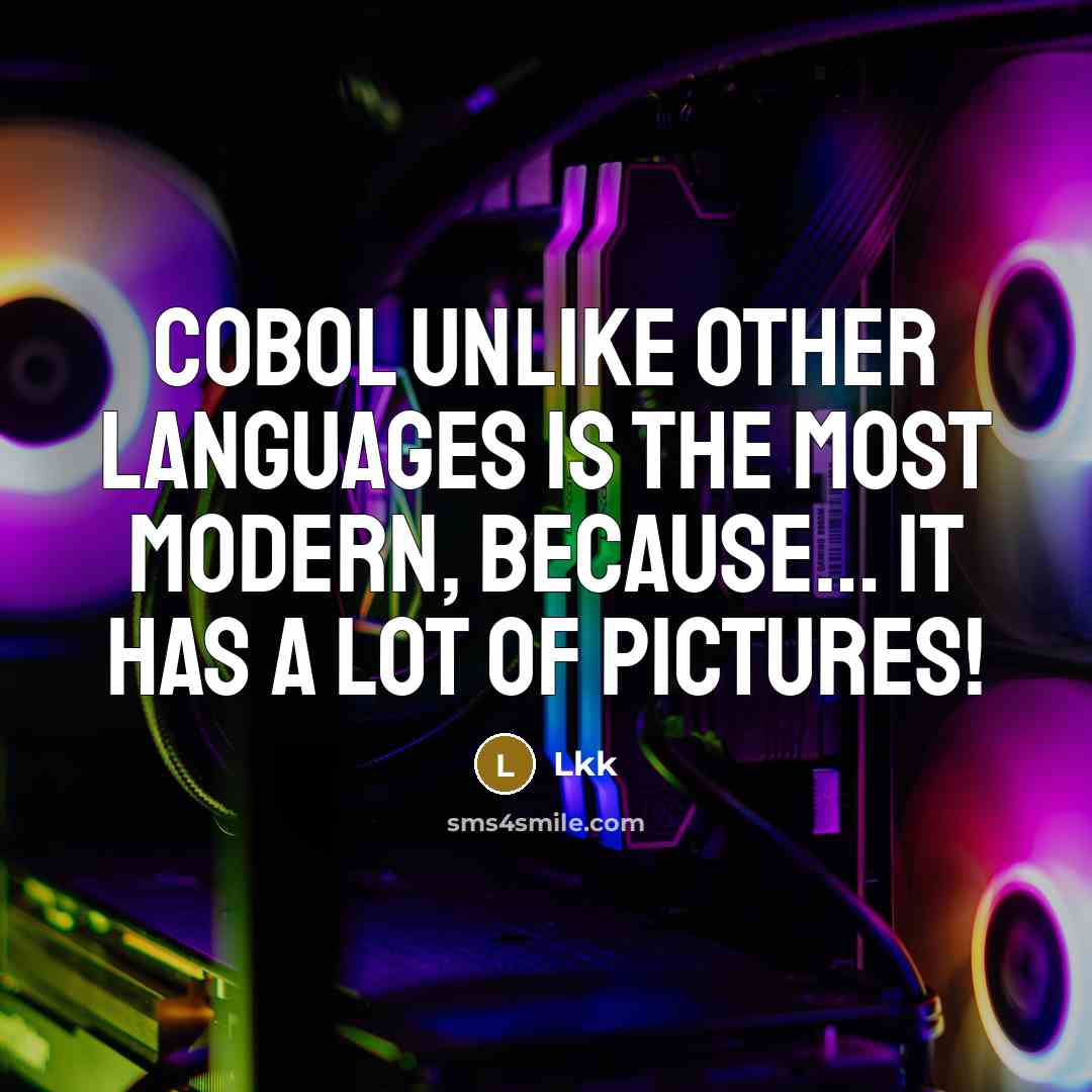 “COBOL unlike other languages is the most modern, because… it has a lot of PICTURES!” quote by Lkk