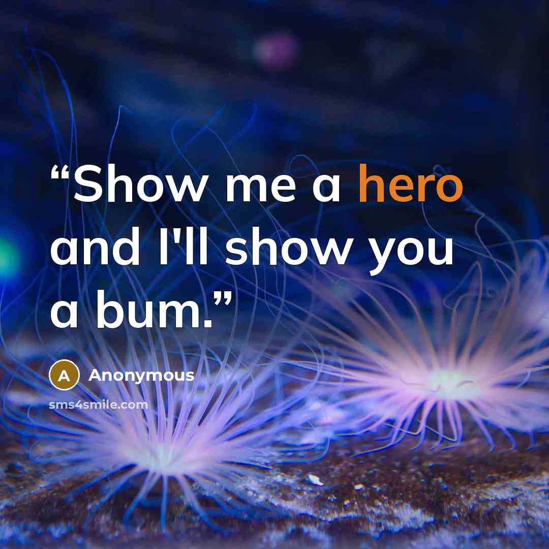 “Show me a hero and I'll show you a bum.” quote by Anonymous