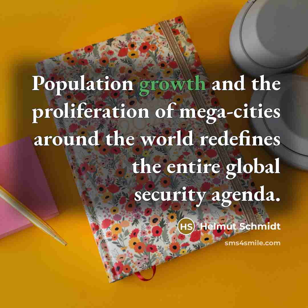 “Population growth and the proliferation of mega-cities around the world…” quote by Helmut Schmidt