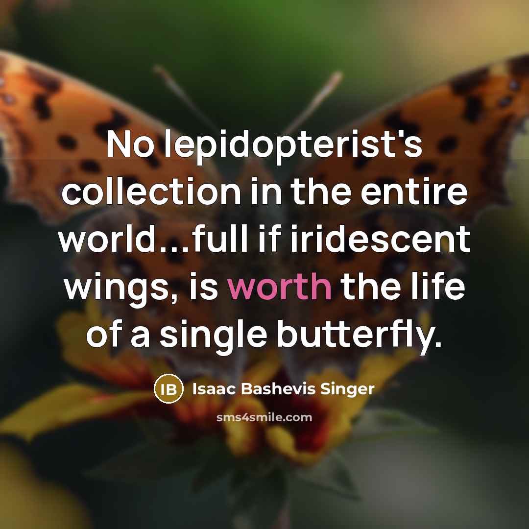 “No lepidopterist's collection in the entire world...full if iridescent wings,…” quote by Isaac Bashevis Singer