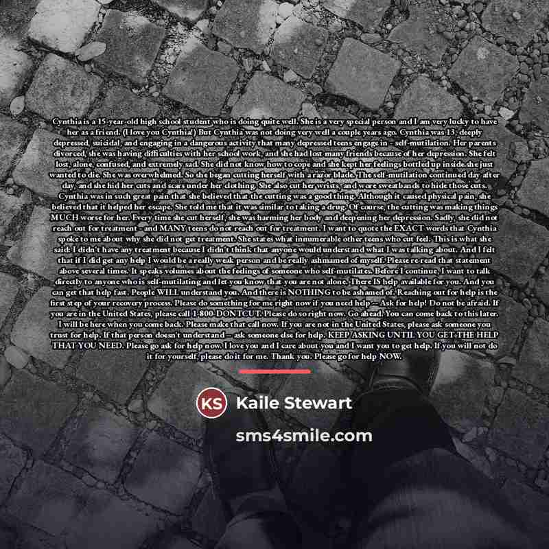 “Cynthia is a 15-year-old high school student who is doing…” quote by Kaile Stewart