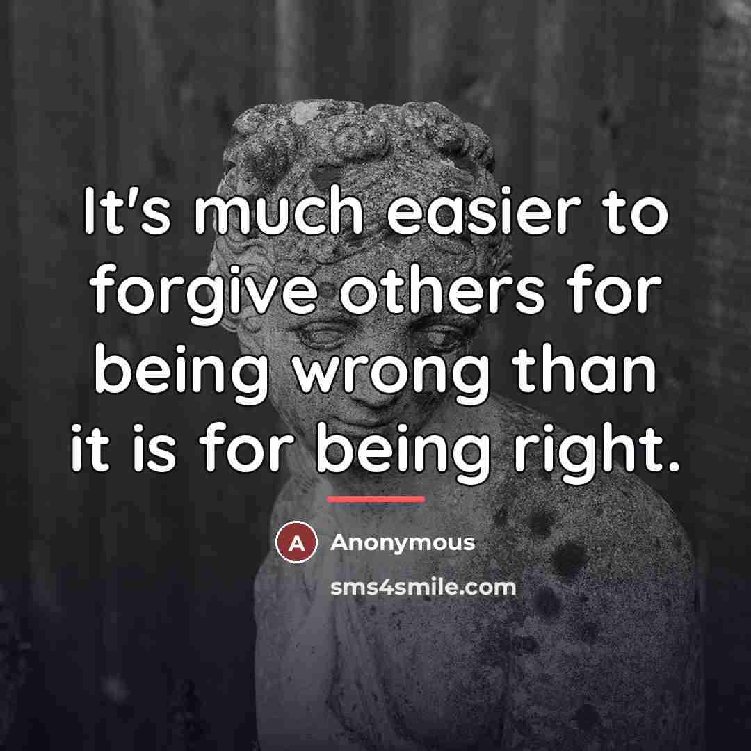 “It's much easier to forgive others for being wrong than…” quote by Anonymous