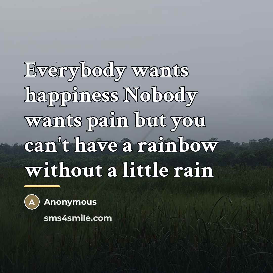 “Everybody wants happiness Nobody wants pain but you can't have…” quote by Anonymous