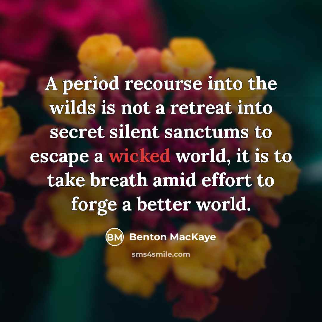 “A period recourse into the wilds is not a retreat…” quote by Benton MacKaye