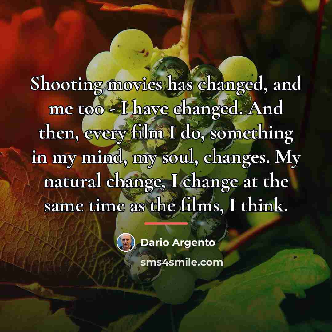“Shooting movies has changed, and me too - I have…” quote by Dario Argento