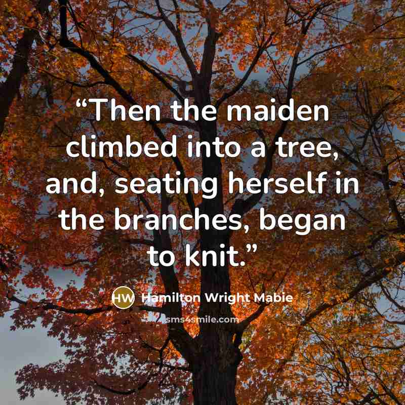 “Then the maiden climbed into a tree, and, seating herself in the branches, began to knit.” quote by Hamilton Wright Mabie